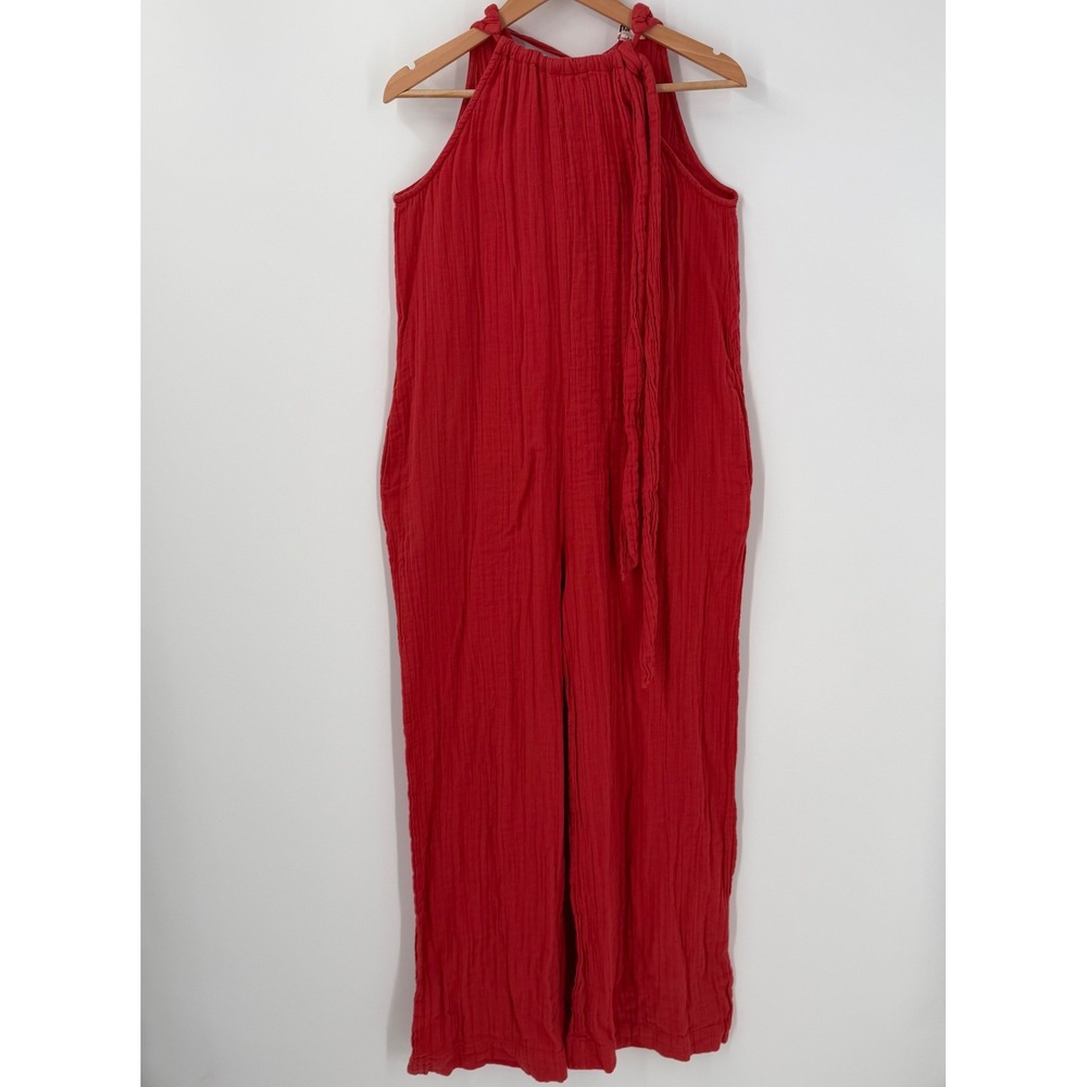 Pact Organic Cotton Gauze Halter Jumpsuit Redโ Wide Leg Small